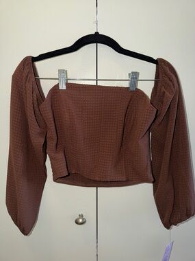 Brown Off the Shoulder Cropped Top - , Women Tops